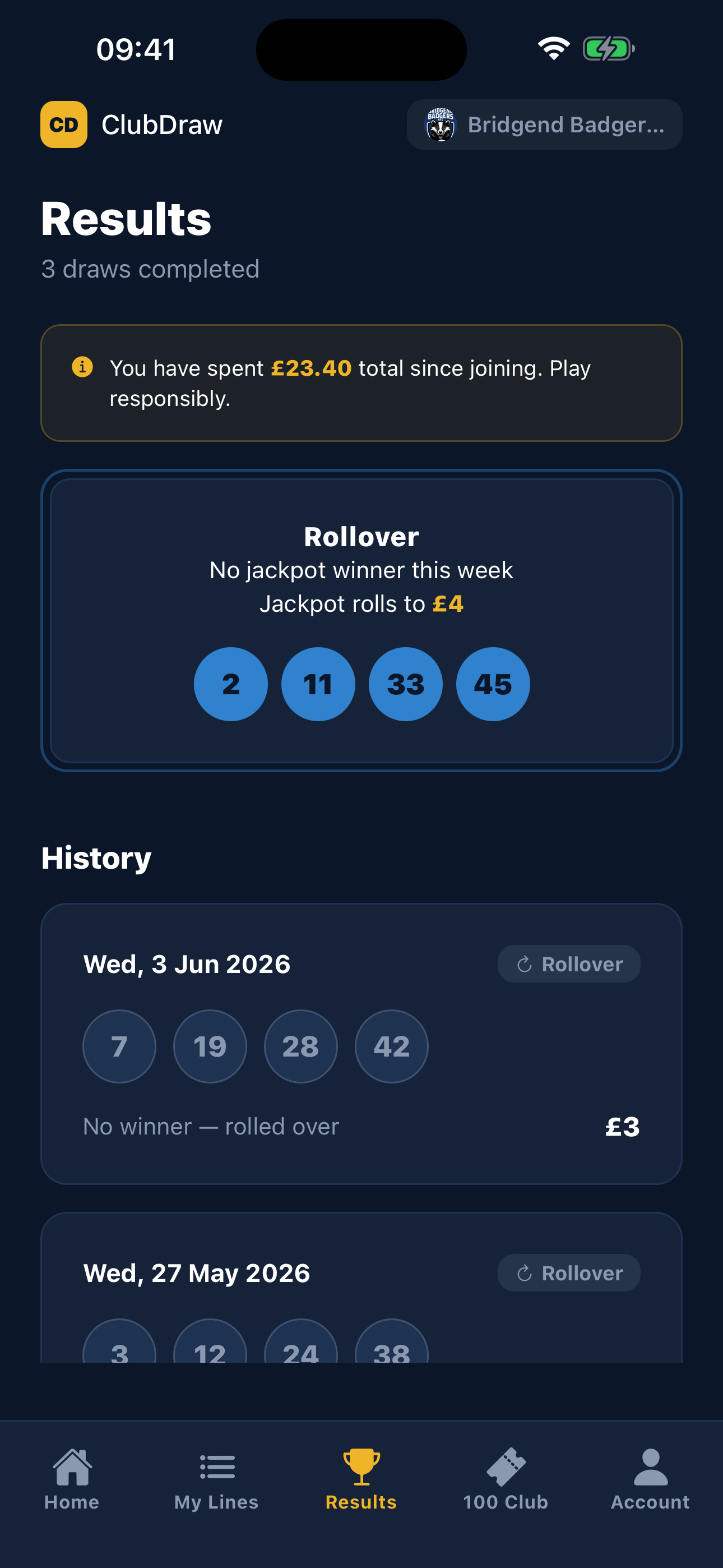 Draw results and winner history