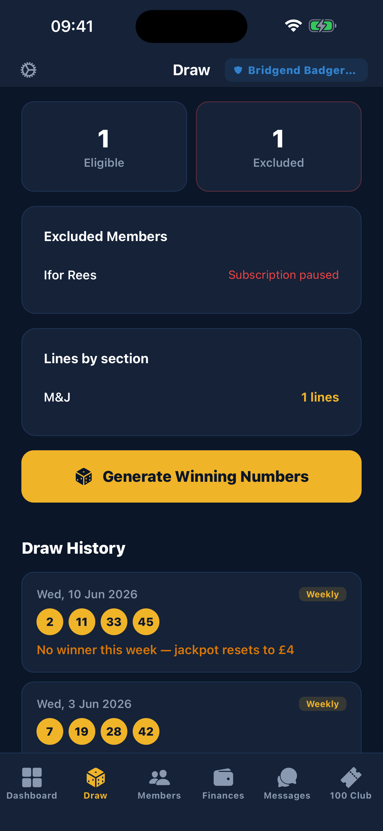 Admin draw management